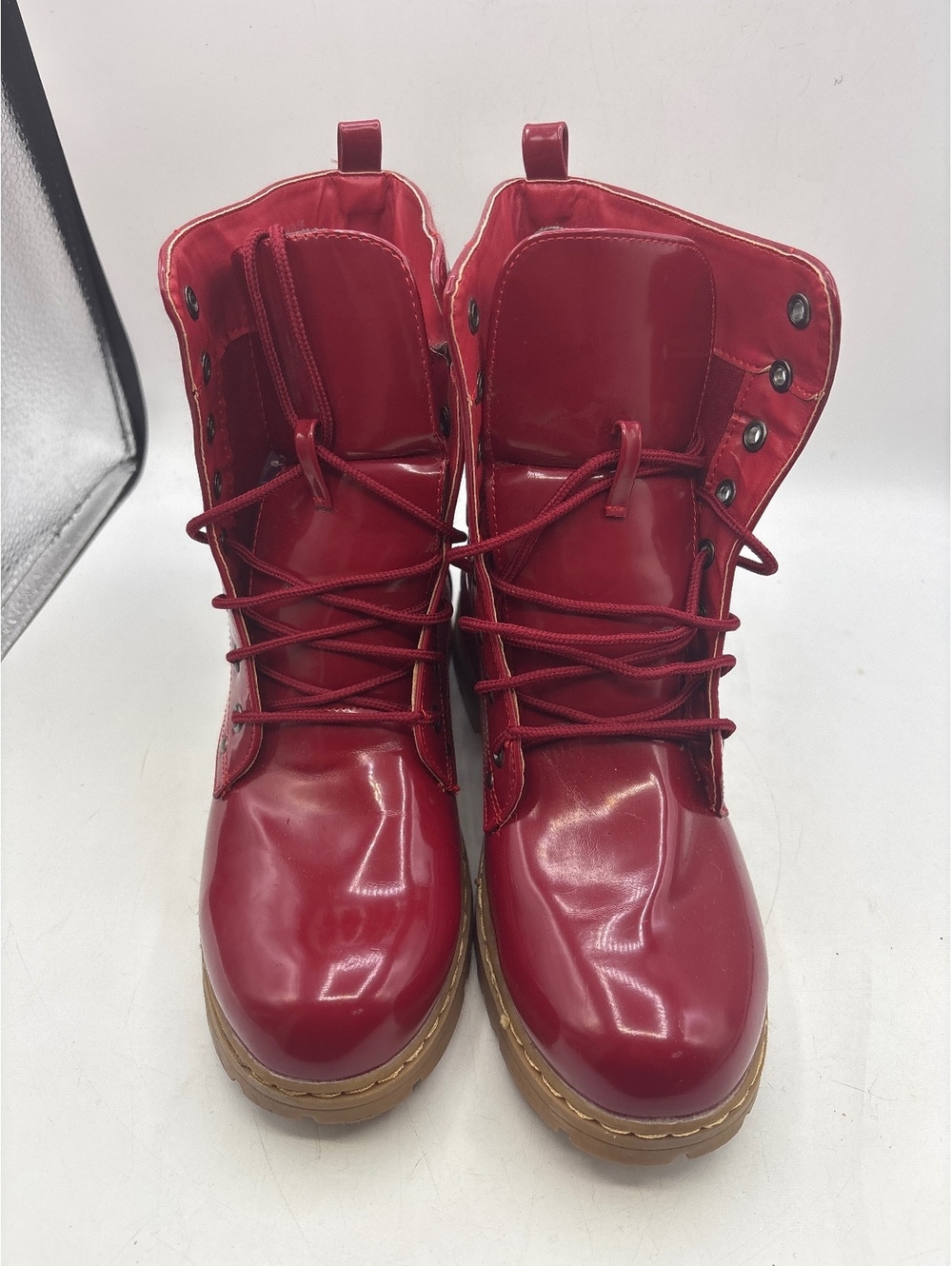 Dirty laundry Red Lace-Up Combat Boots with Brown Sole, Size 8 - Picture 2 of 9